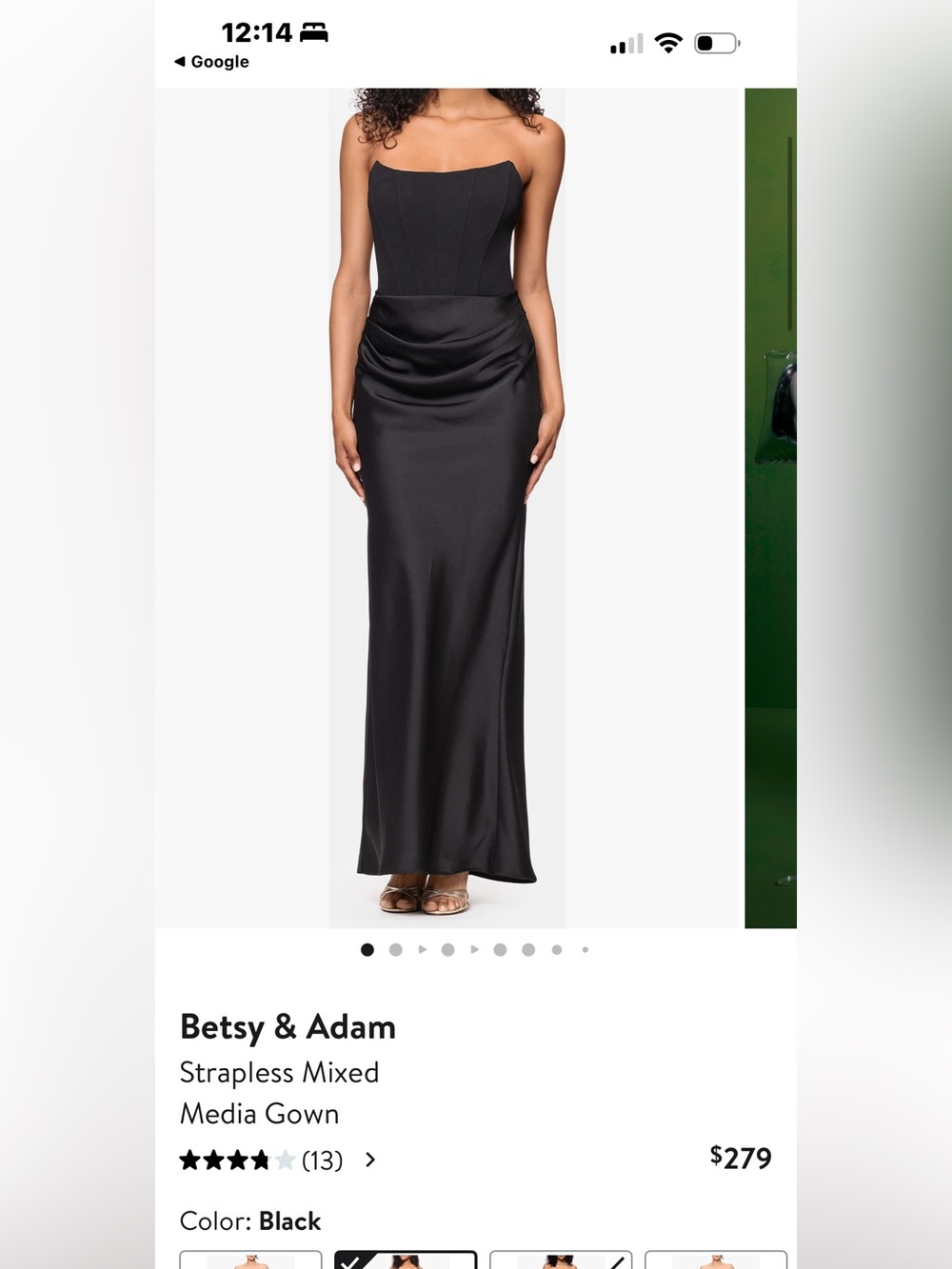 Betsy & Adam Black Floor-Length Strapless Maxi dress